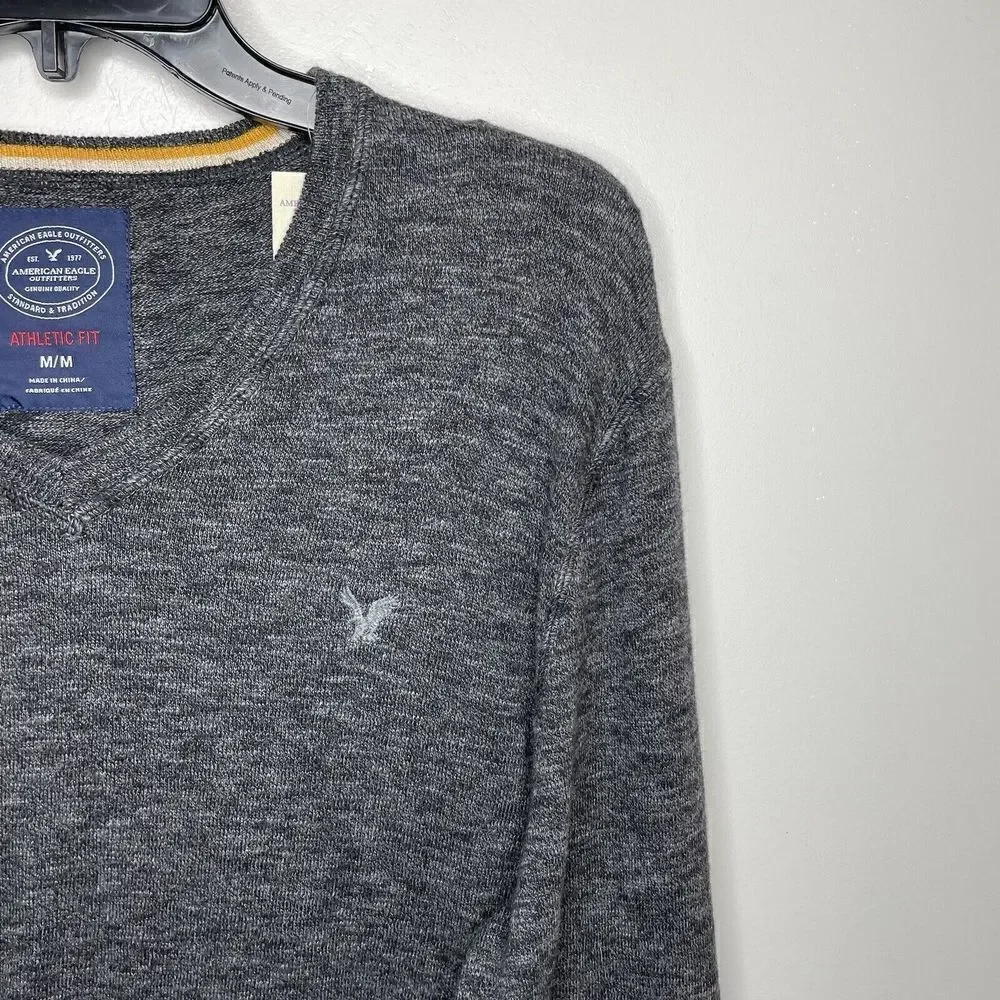 AMERICAN EAGLE Sweater Mens Medium Gray V-Neck Pullover NEW Cotton Athletic Fit